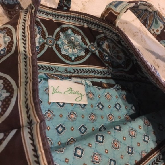 Vera Bradley Quilted Floral Shoulder Tote Travel Bag Brown Blue 13"x14" - Picture 4 of 16